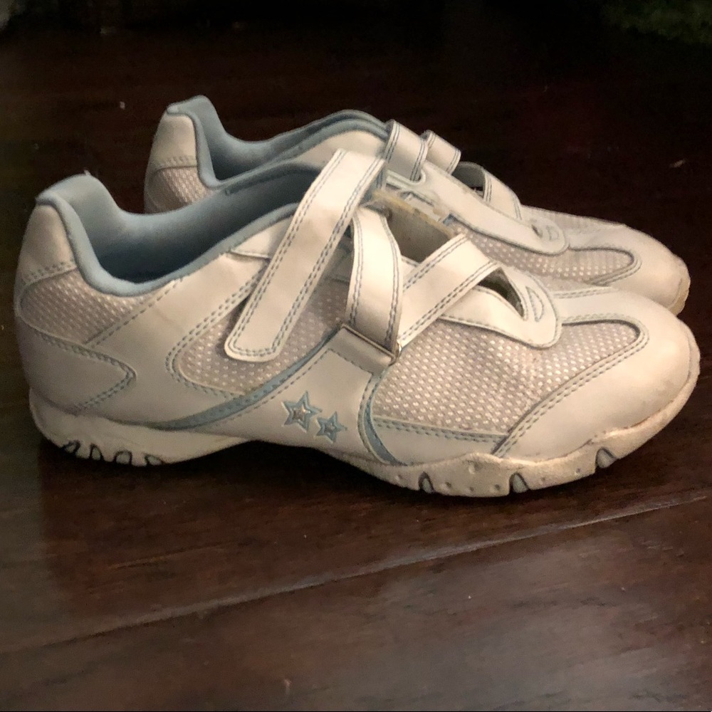 Girls light blue and white shoes